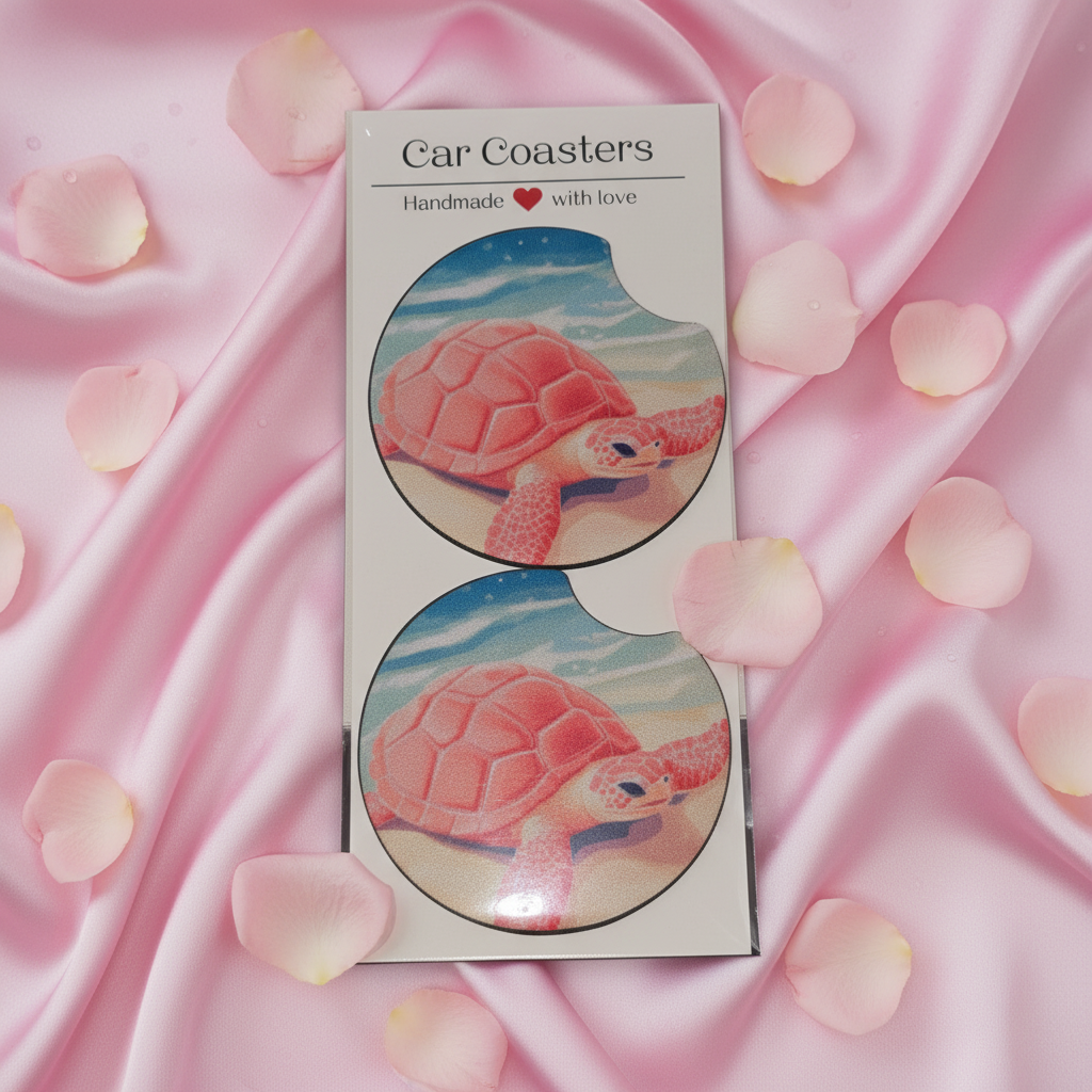 Pink Sea Turtle Car Coaster
