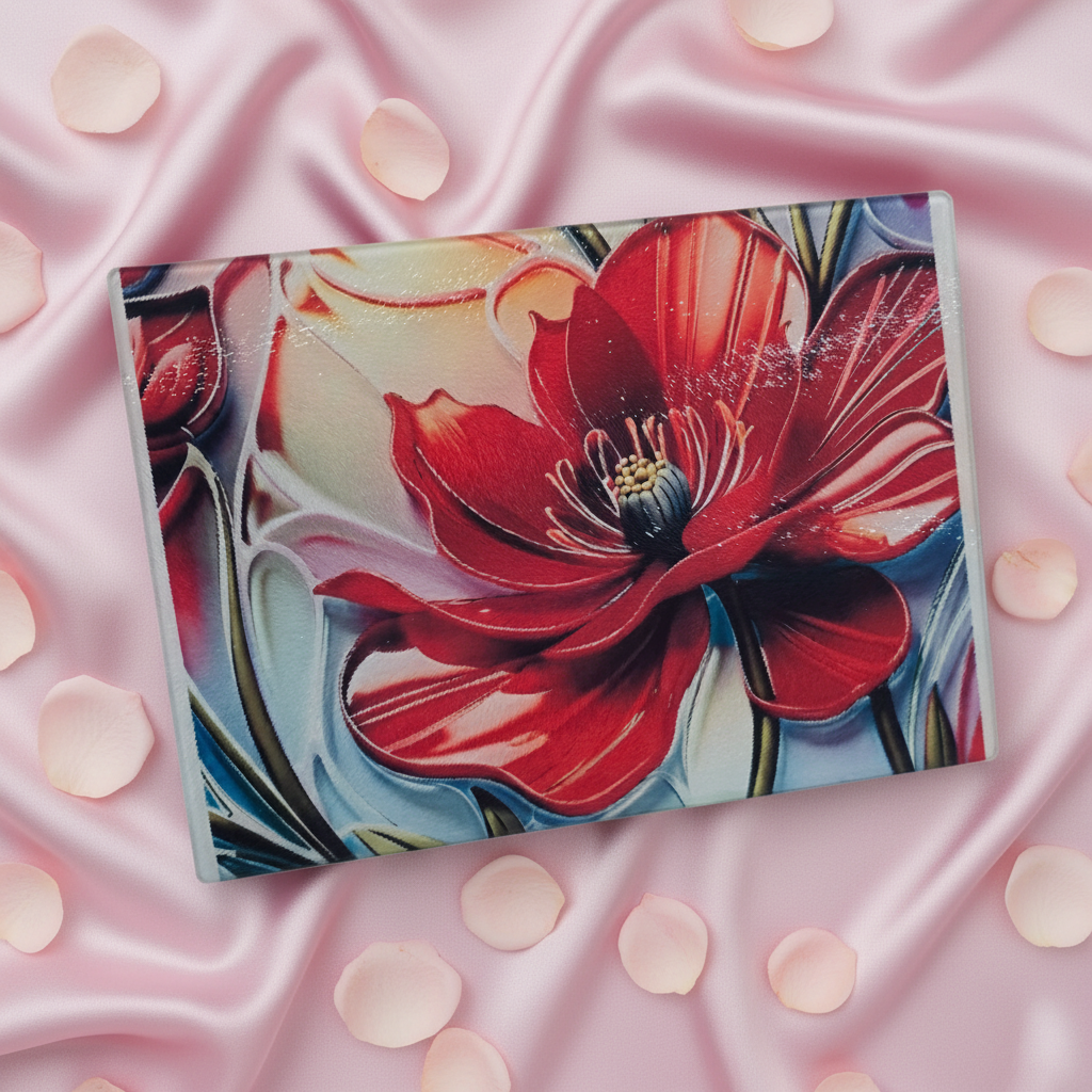 Red Flower Glass Cutting Board