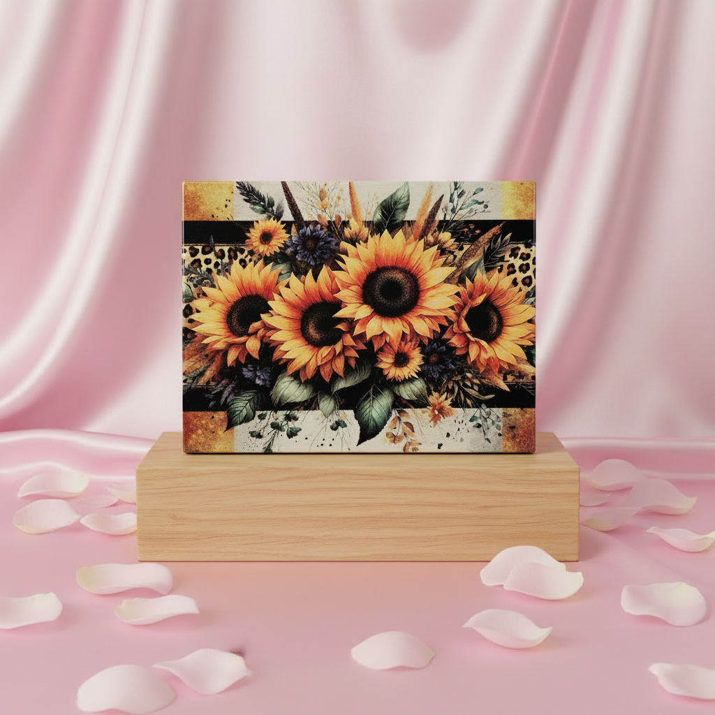 Sunflower & Leopard Print Glass Cutting Board